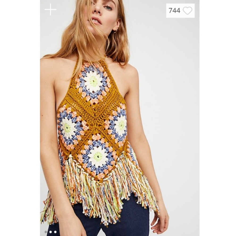 Free People Summer Love Halter Crochet Top XS/S - Picture 2 of 6